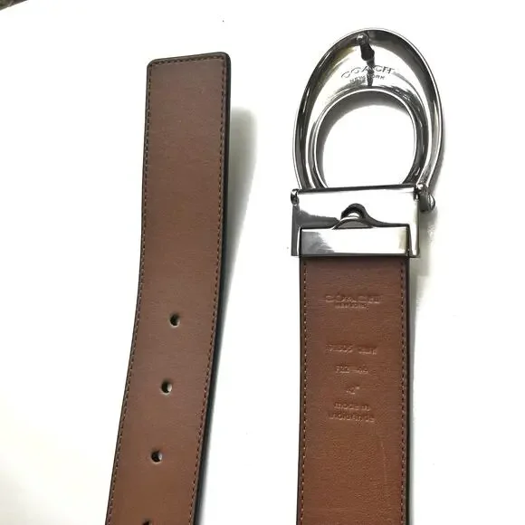Coach Reversible Black & Brown Leather Belt w/ Large Gunmetal Sculpted C Buckle - Picture 5 of 12